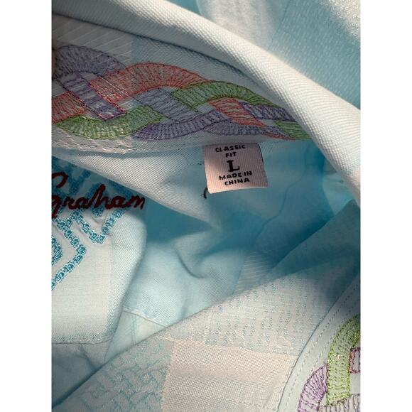 Robert Graham Button Up Shirt Mens L Classic Fit Light Blue Patchwork Geometric - Picture 10 of 12